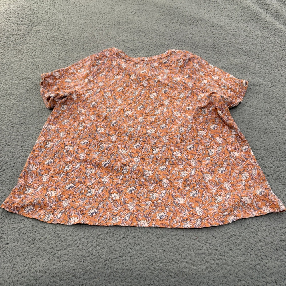 J. Jill Everyday Cotton Tee Orange Floral Paisley Print Scoop Neck Top XL - Picture 2 of 9